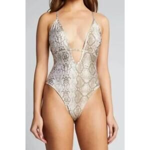 Ramy Brook Snake Print One Piece Swimsuit - Cream and Brown